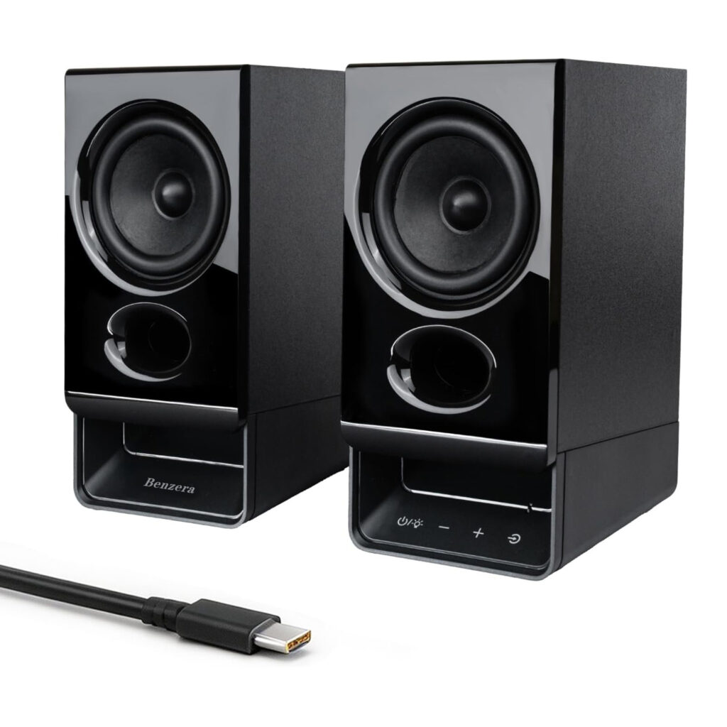 Benzera R20 Powered Computer Speakers with Bluetooth 6.0, USB-C ; AUX Inputs, Headphone Output, Black