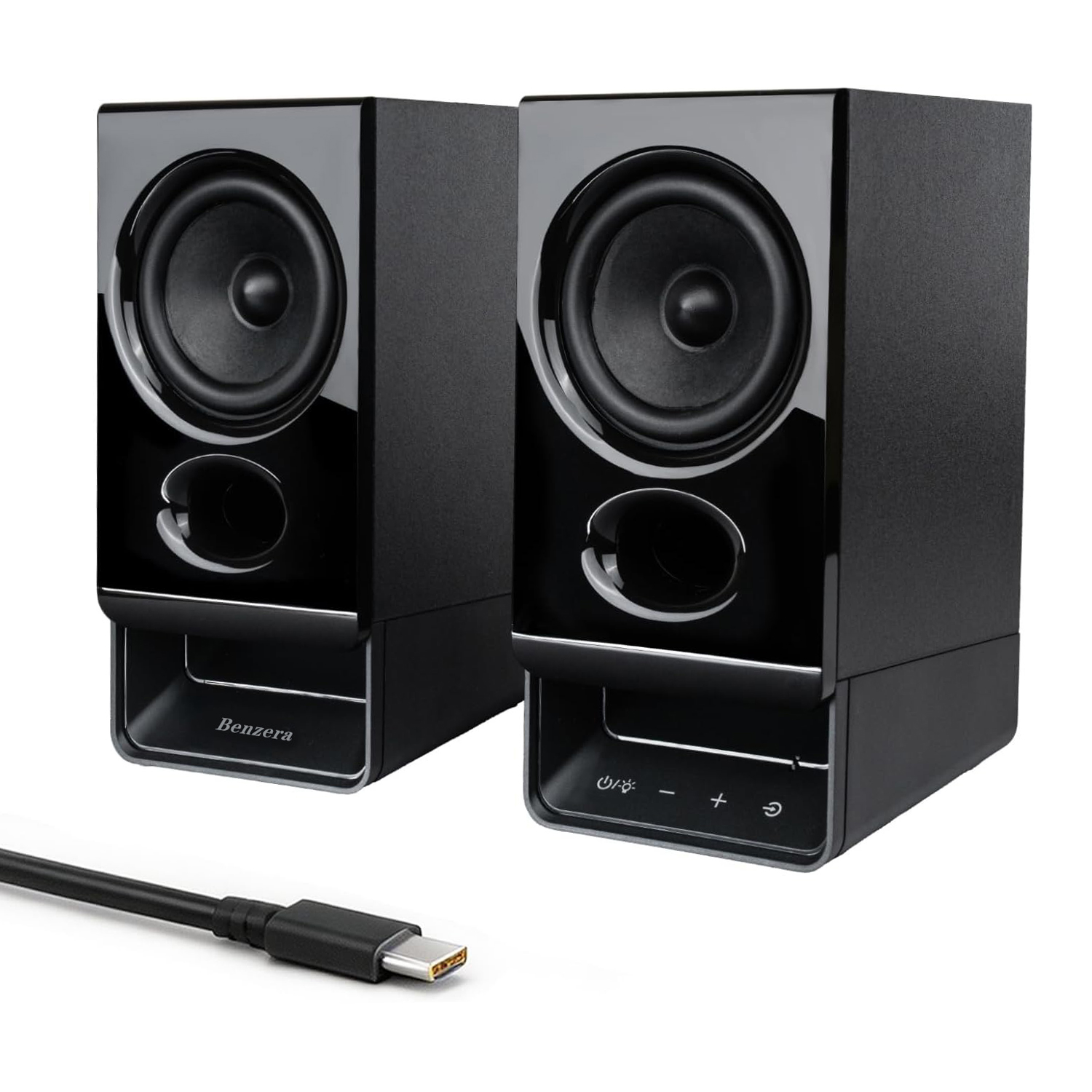 Benzera R20 Powered Computer Speakers with Bluetooth 6.0, USB-C ; AUX Inputs, Headphone Output, Black