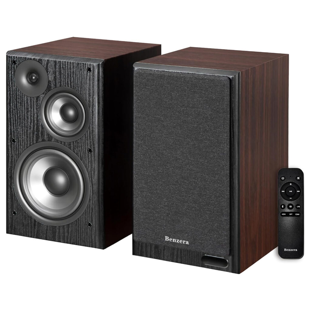 Benzera R2750 Powered Bookshelf Speakers with Hi-Res Audio, Bluetooth LDAC, Sub Out & HDMI ARC, Walnut